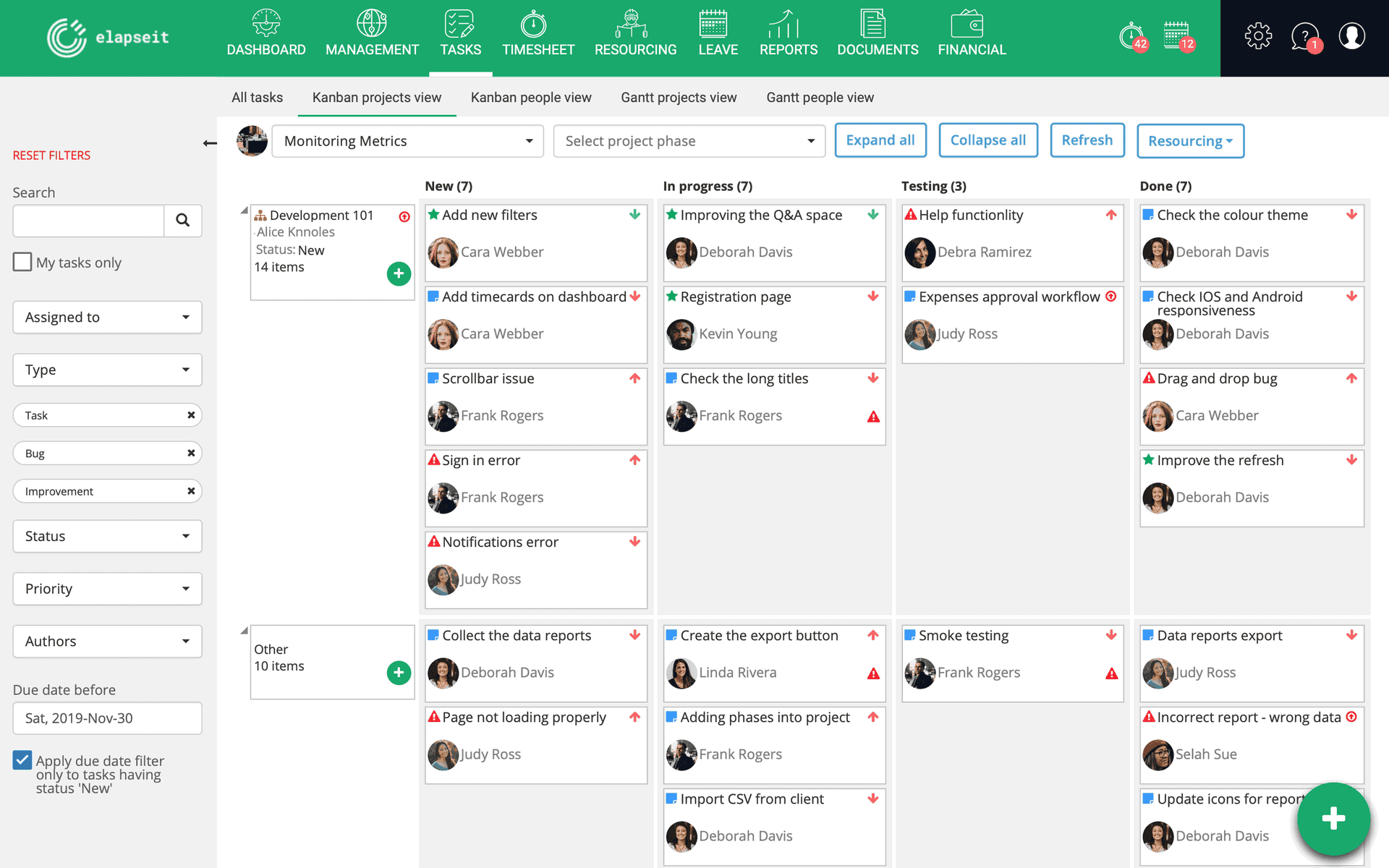 Kanban project view in elapseit